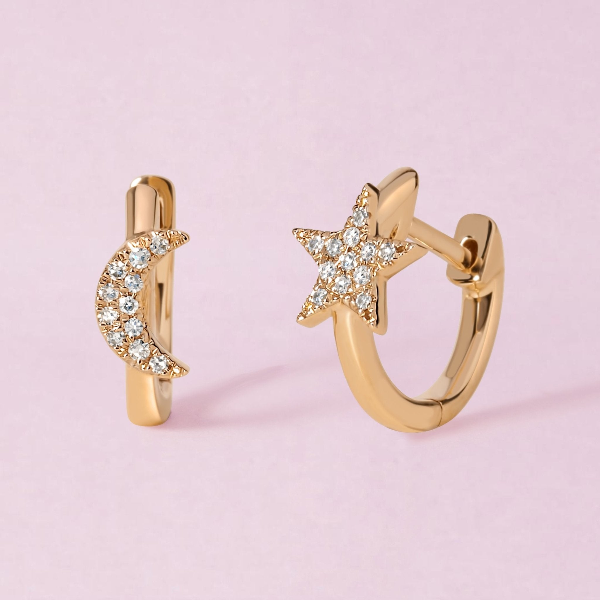 Diamond Moon And Star Gold Huggie Earrings - Sparkle Society 