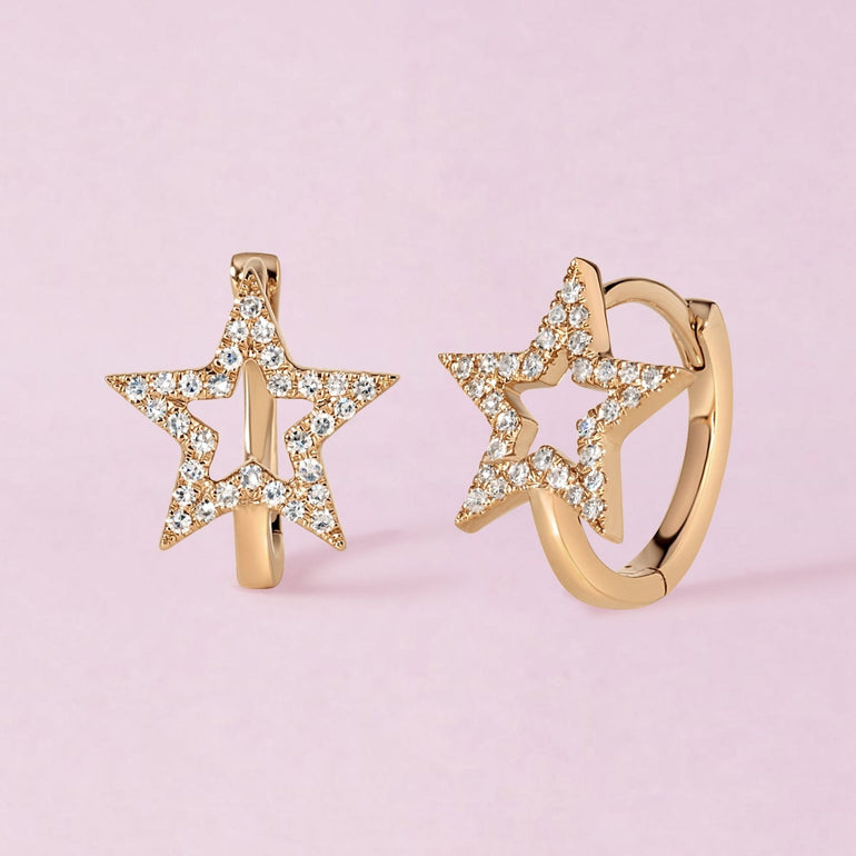 Diamond Open Star Huggie Earrings - Sparkle Society