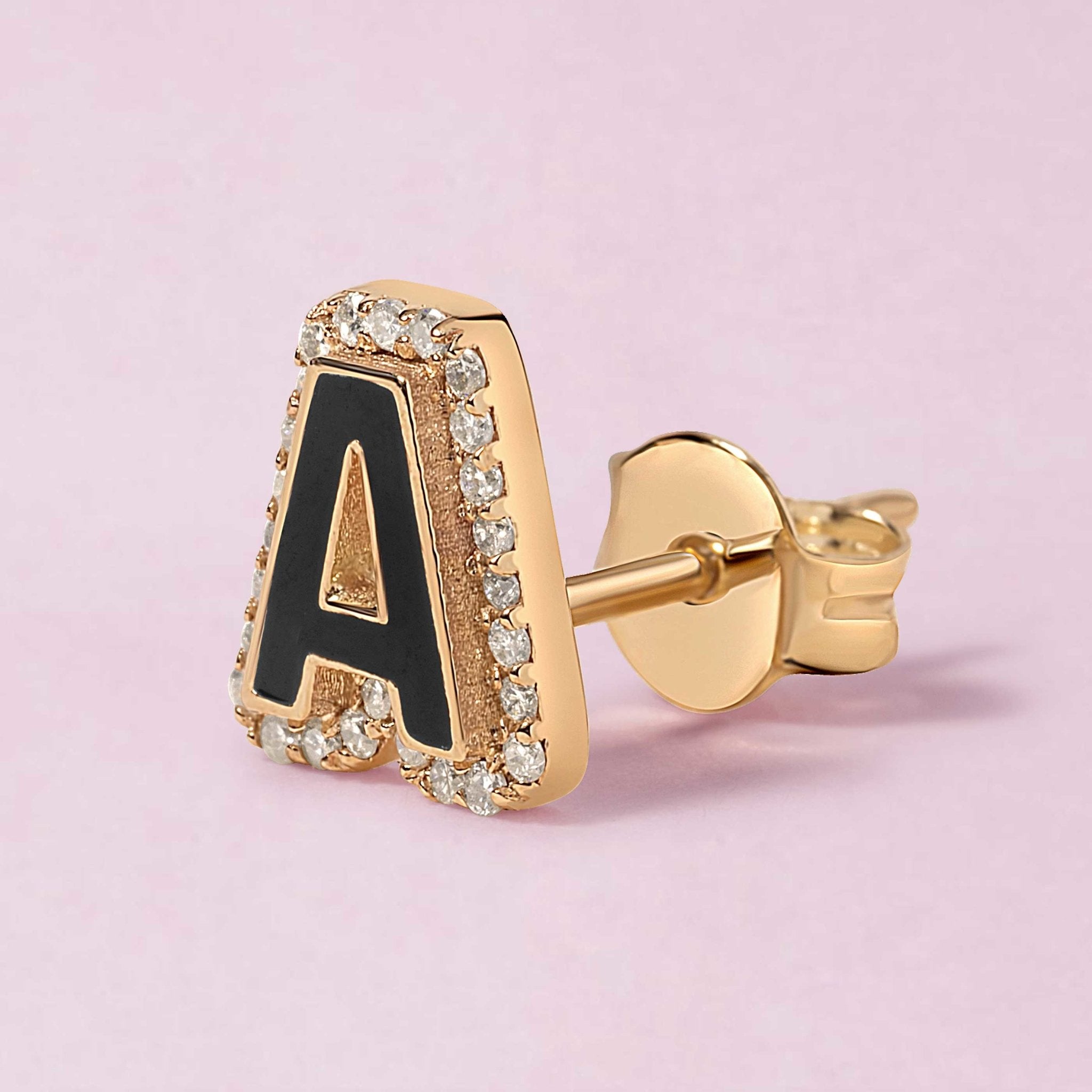 Diamond Outline Enamel Initial Stud Earrings - Sparkle Society