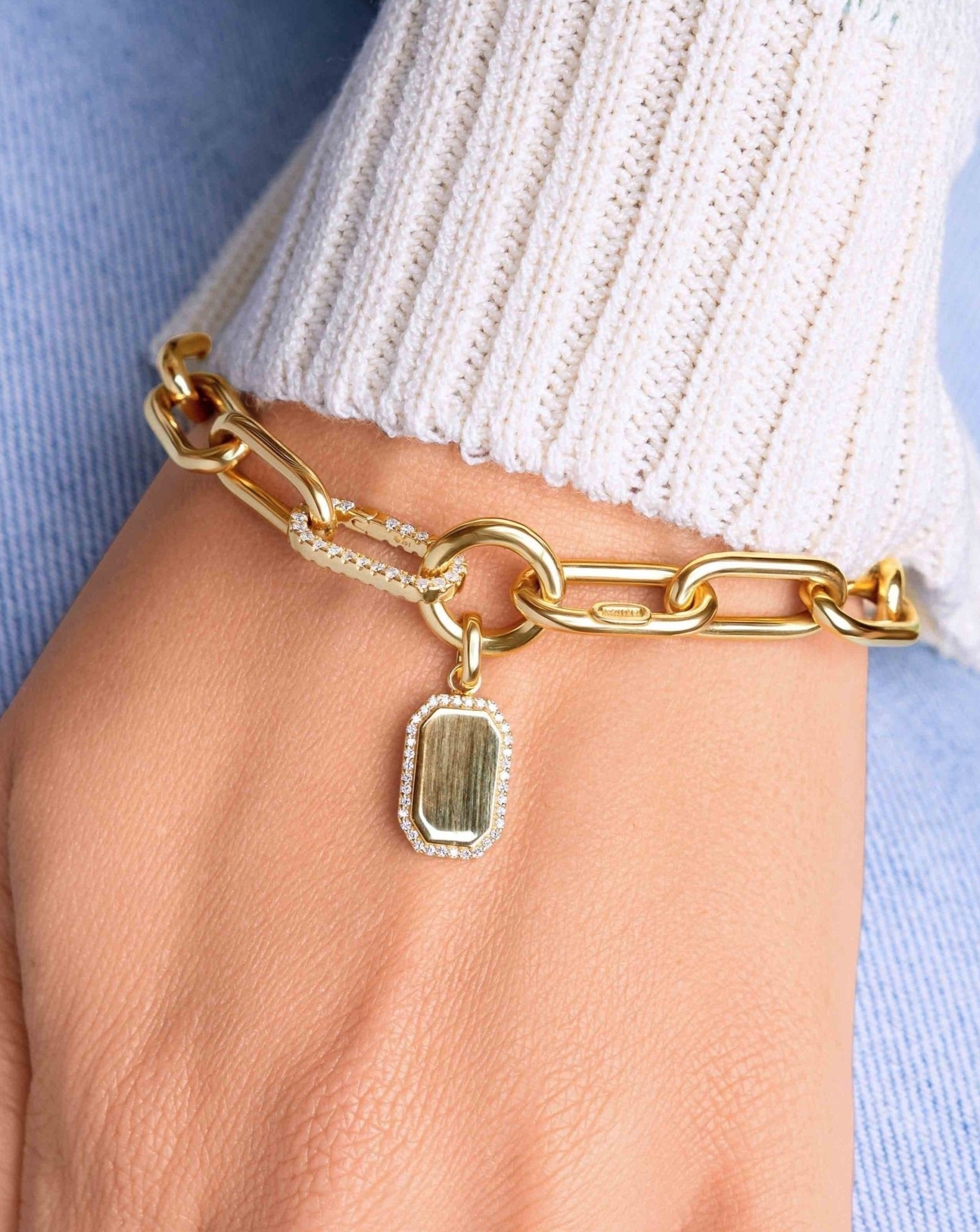 Engravable Diamond Outline Hexagon ID Tag Necklace Charm - Sparkle Society