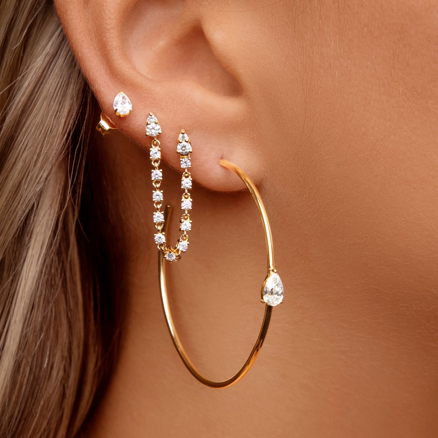 Single Diamond Pear Hoop Earrings - Sparkle Society