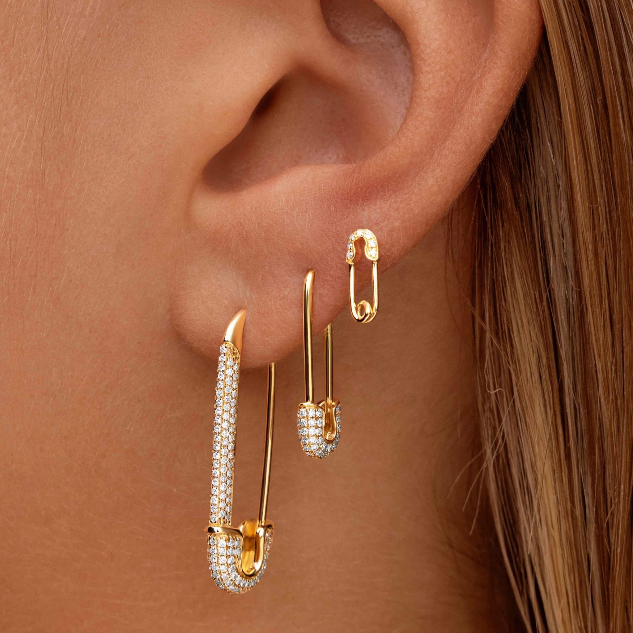 Small Diamond Safety Pin Stud Earrings - Sparkle Society
