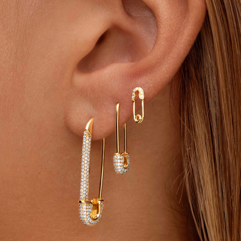 Small Diamond Safety Pin Stud Earrings - Sparkle Society