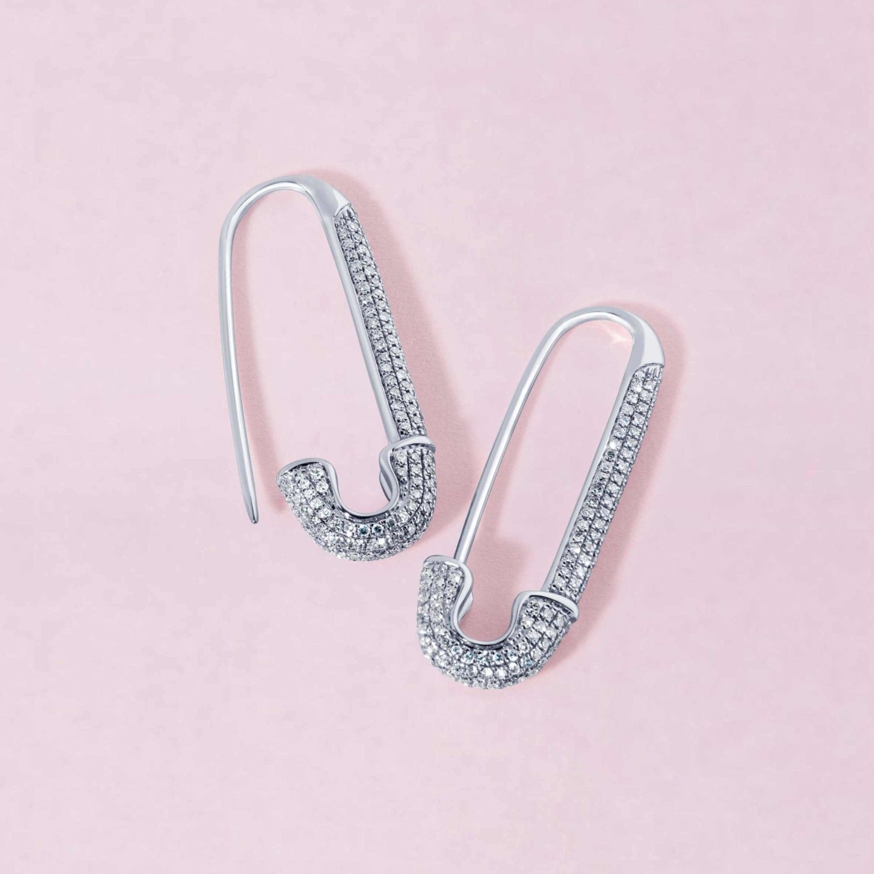 Large Diamond Safety Pin Earrings - Sparkle Society
