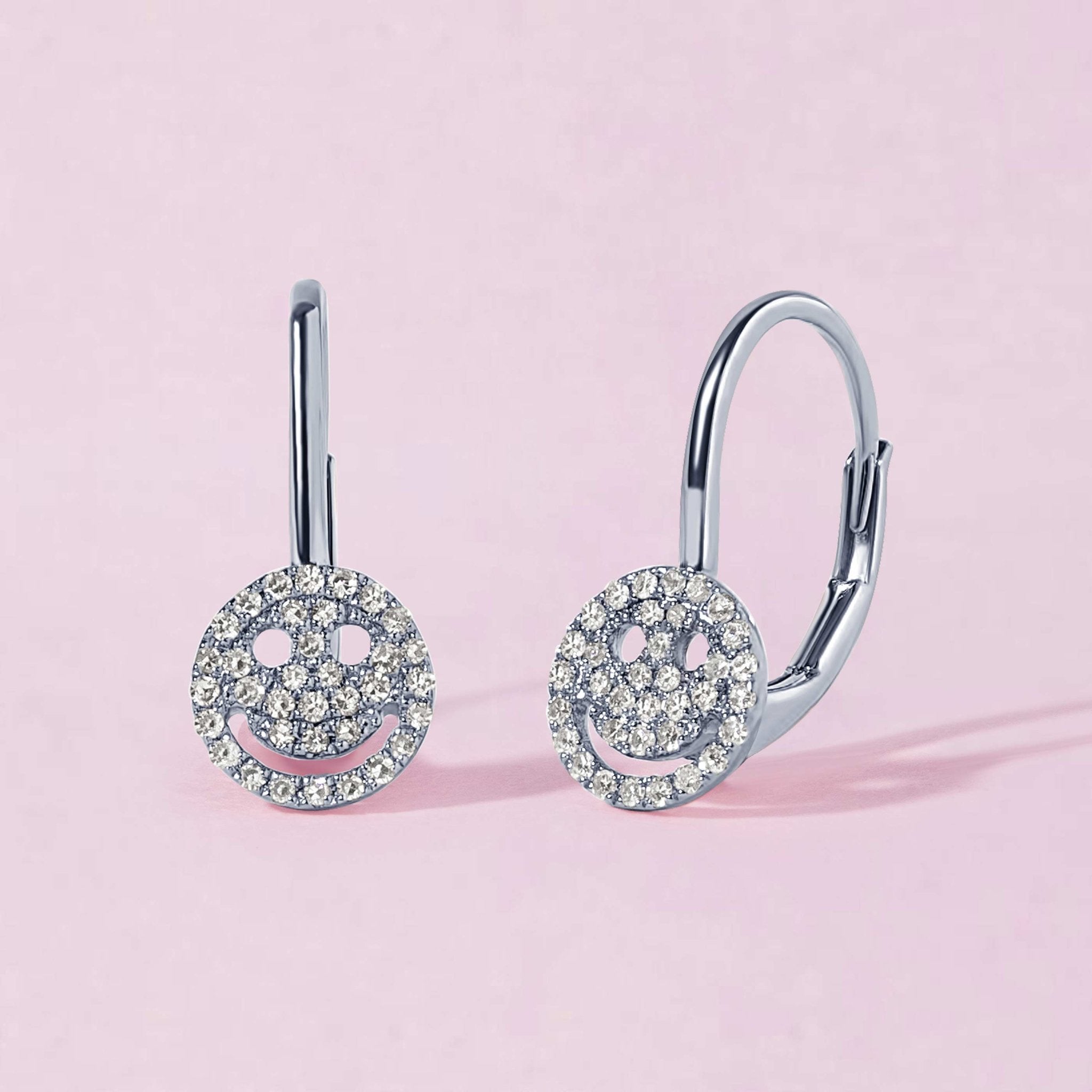 Diamond Smiley Face Huggie Earrings - Sparkle Society
