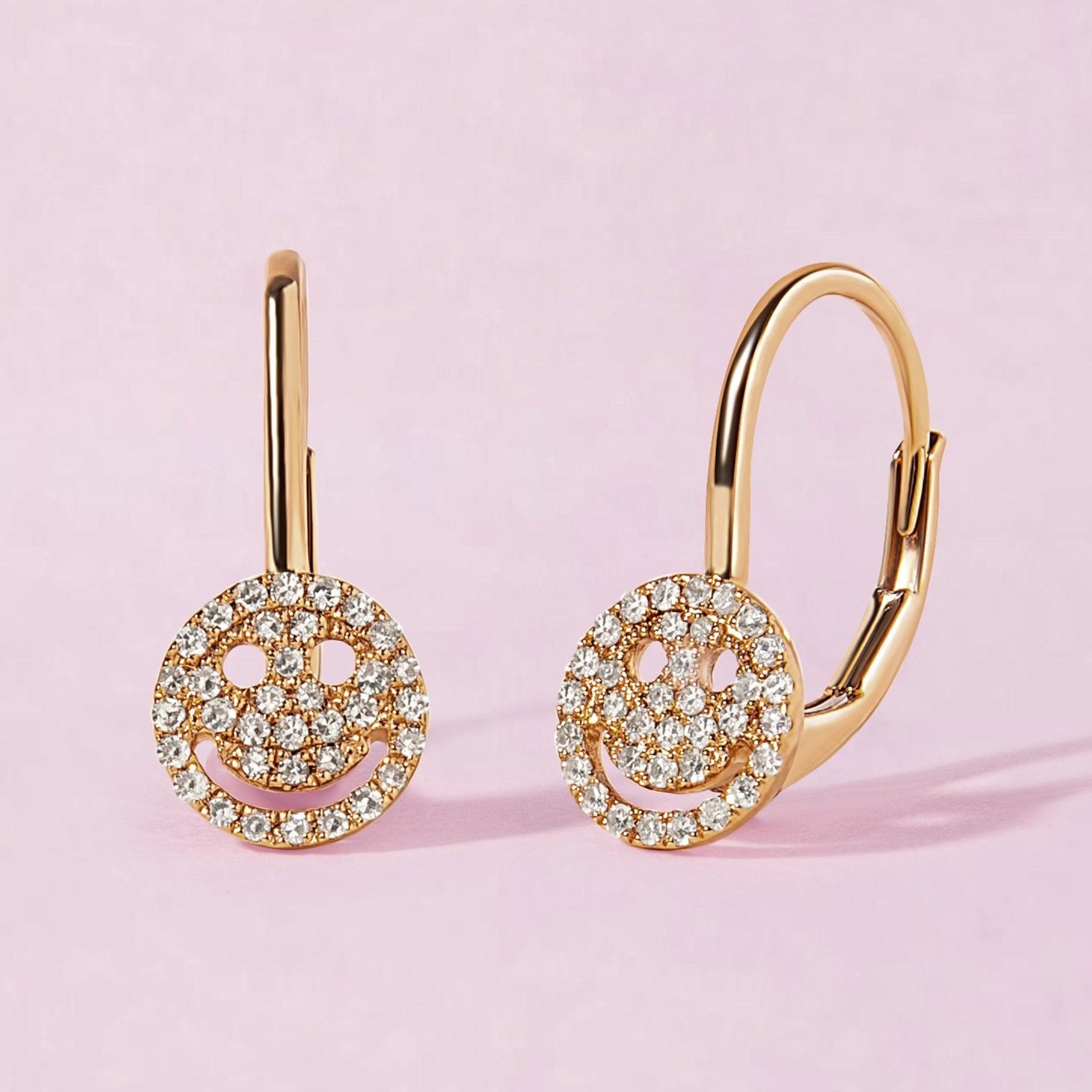 Diamond Smiley Face Huggie Earrings - Sparkle Society