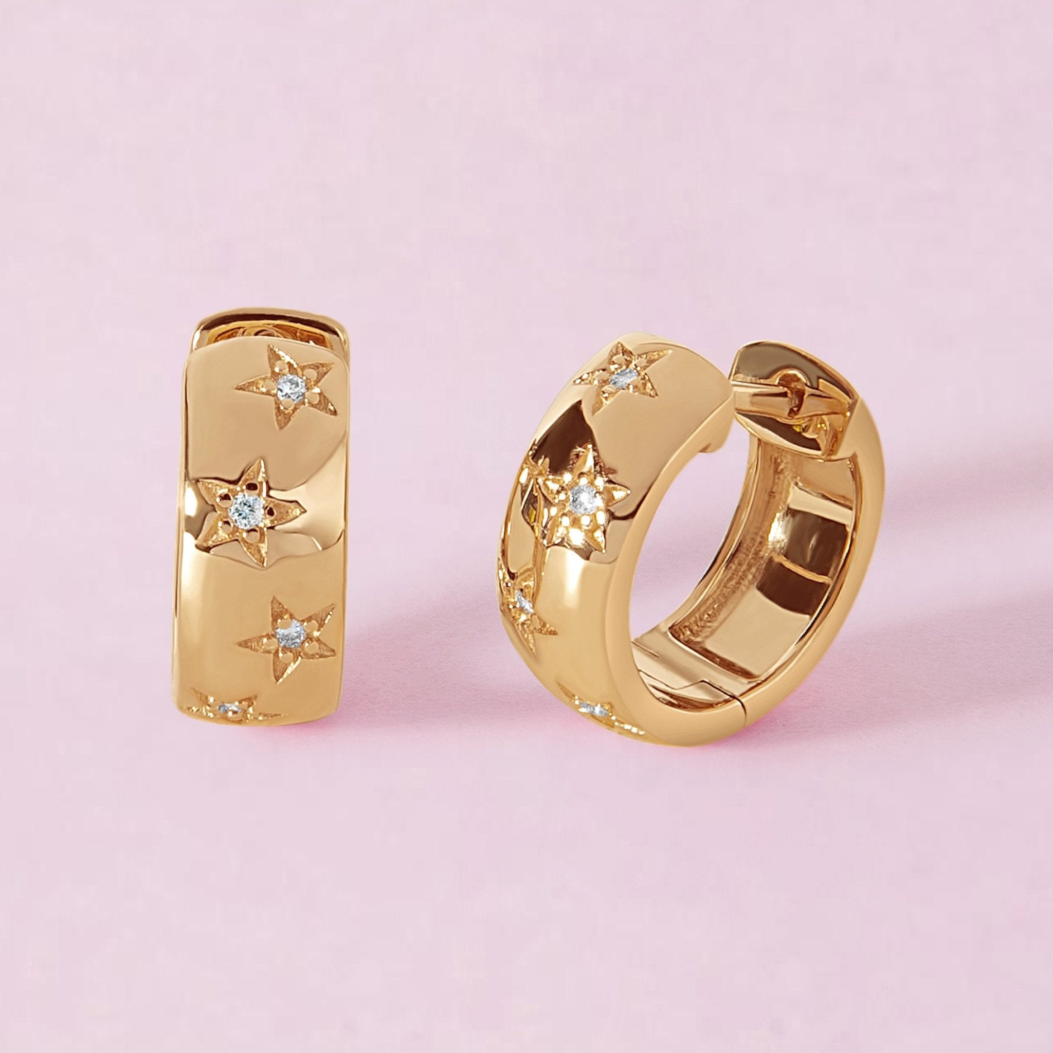 Chunky Diamond Star Gold Huggie Earrings - Sparkle Society