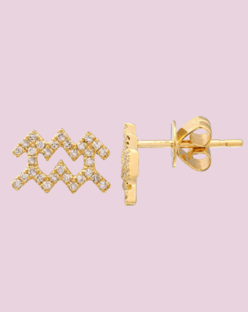 Mini Diamond Zodiac Stud Earrings - Sparkle Society