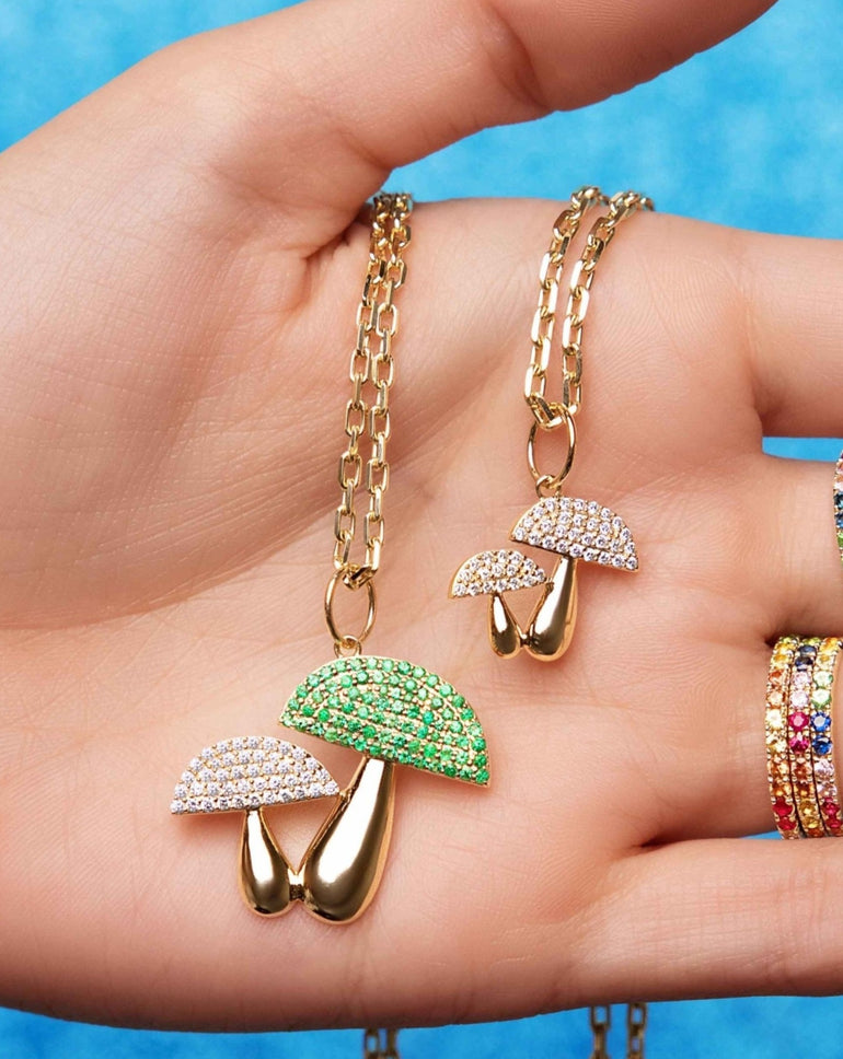 Double Diamond Mushroom Necklace Charm - Sparkle Society