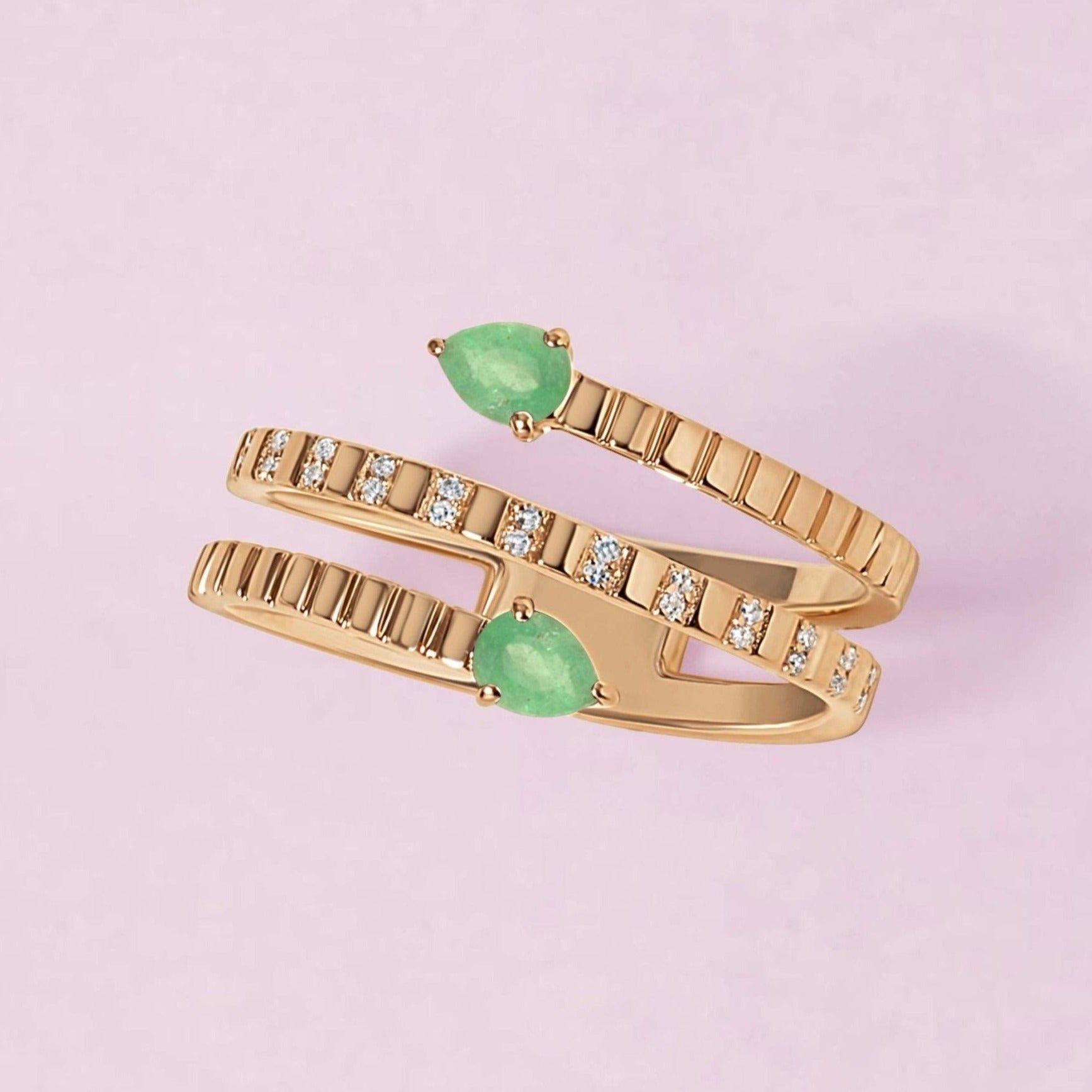 Double Gemstone Diamond Spiral Ring - Sparkle SocietyDouble Gemstone Diamond Spiral Ring - Sparkle Society