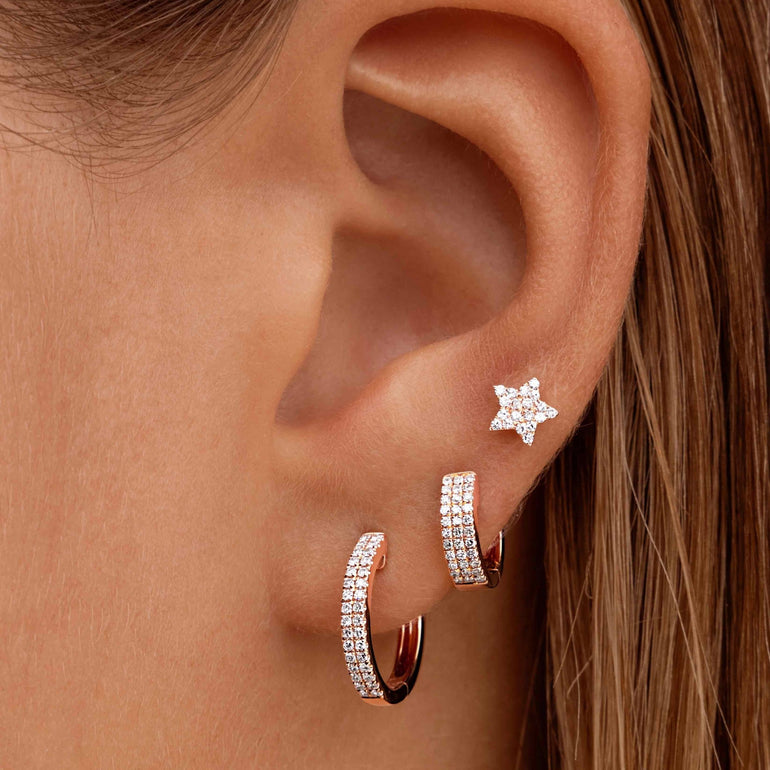 Large Double Row Diamond Huggie Earrings - Sparkle Society