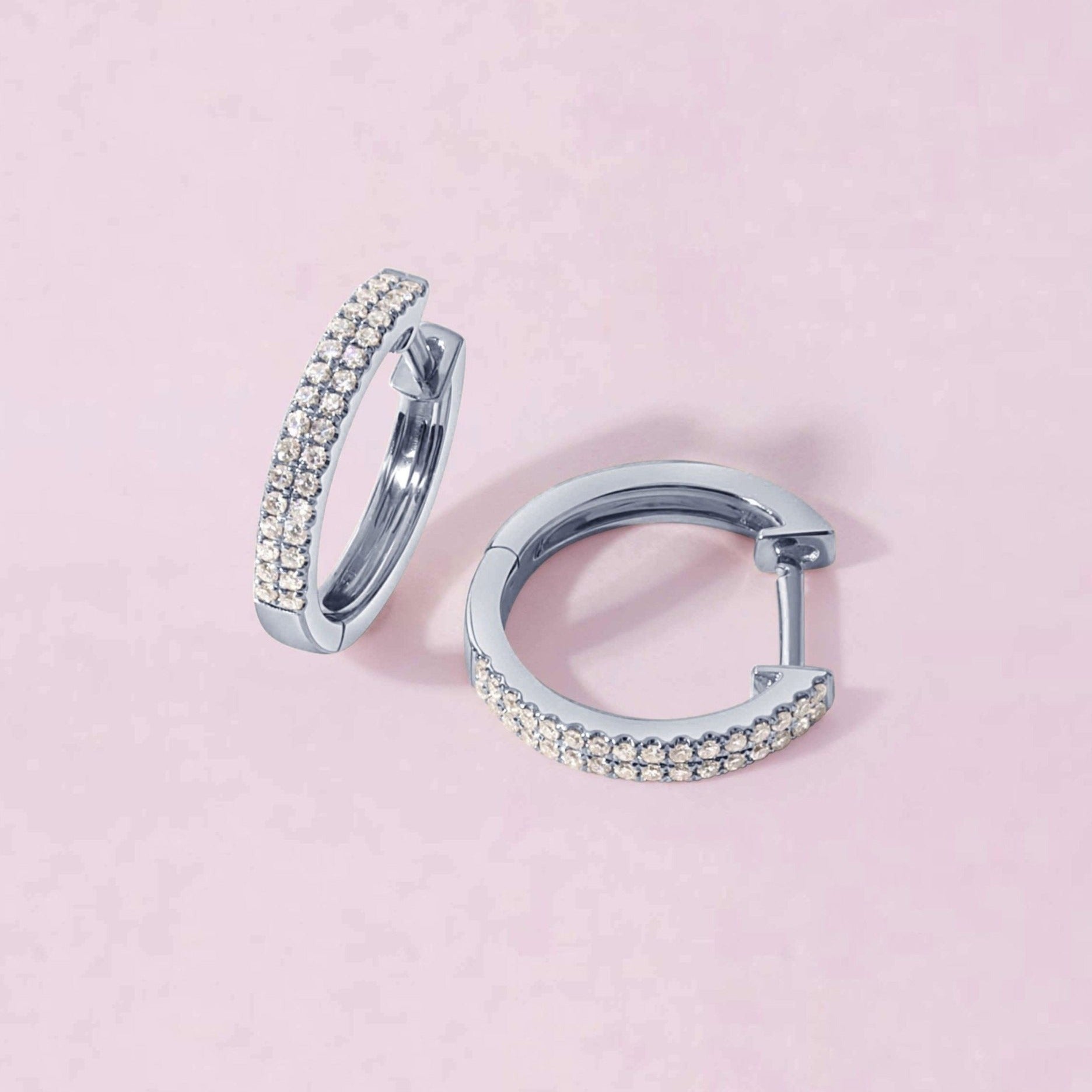 Large Double Row Diamond Huggie Earrings - Sparkle Society