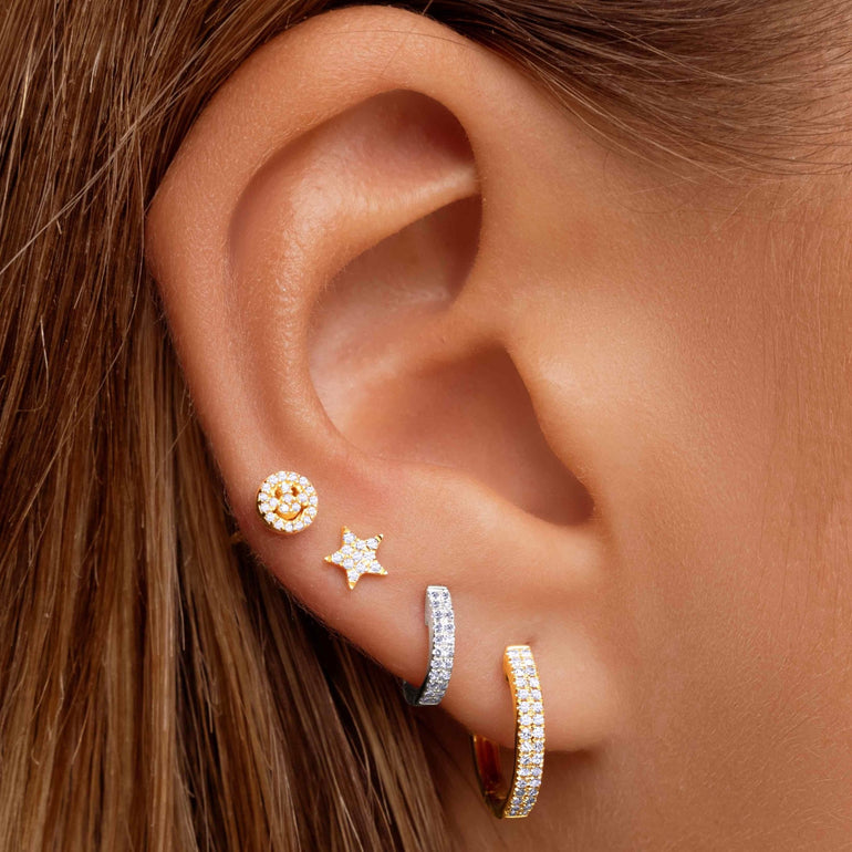 Large Double Row Diamond Huggie Earrings - Sparkle Society