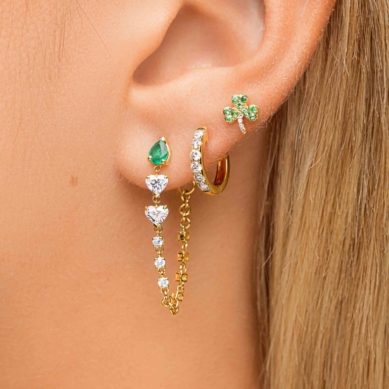 Emerald Pear Diamond Heart Drop Earrings - Sparkle Society