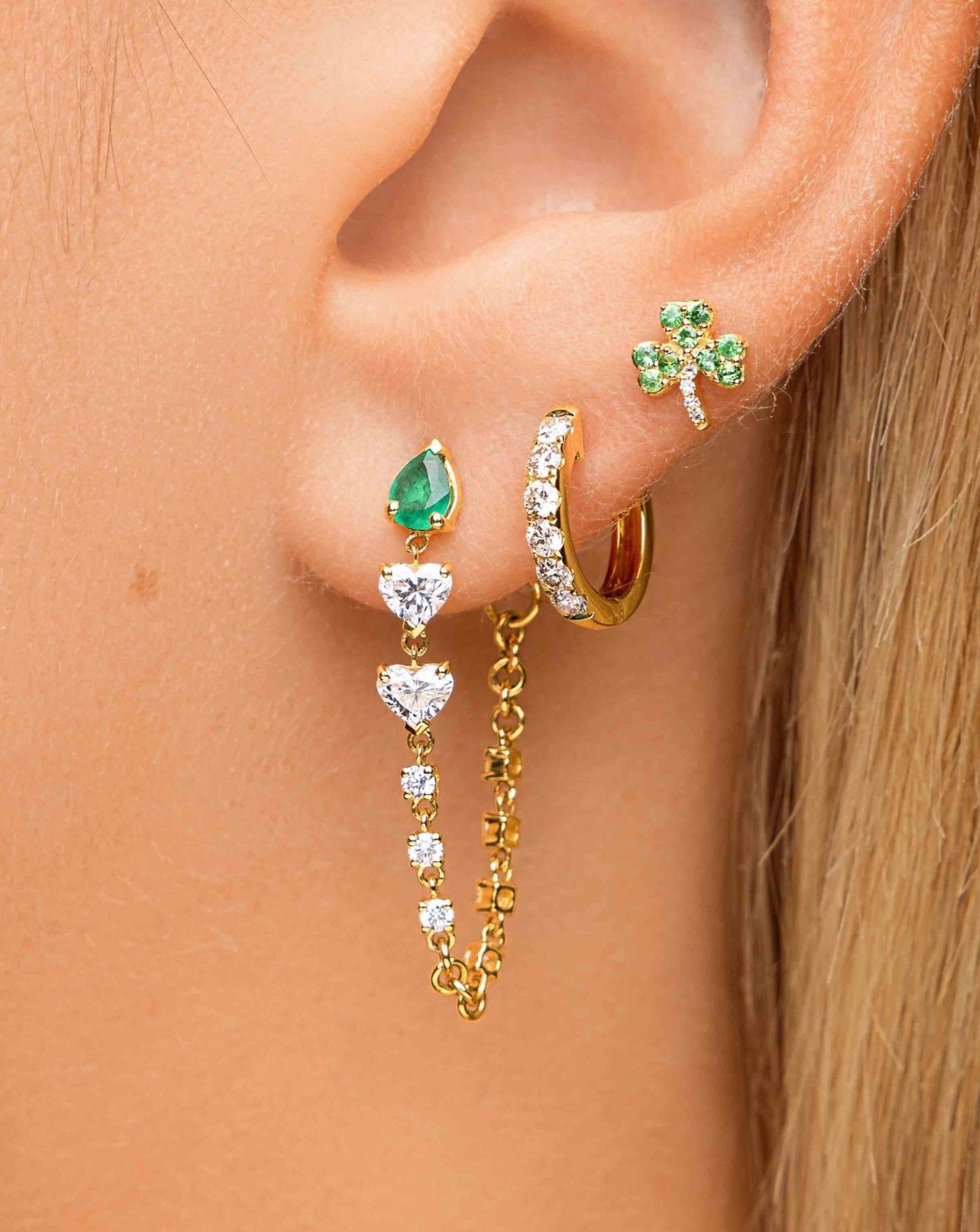 Emerald Pear Diamond Heart Drop Earrings - Sparkle Society