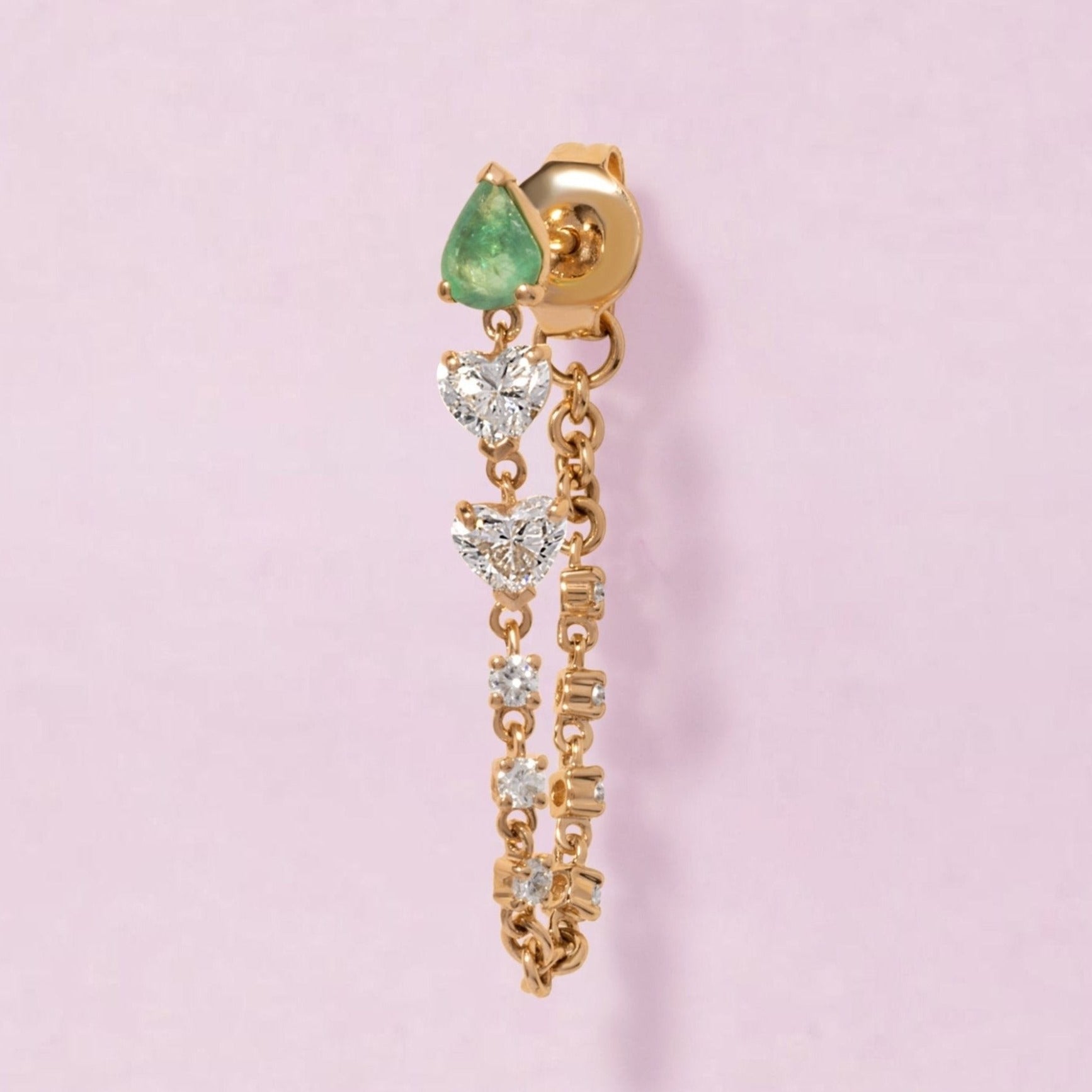 Emerald Pear Diamond Heart Drop Earrings - Sparkle Society