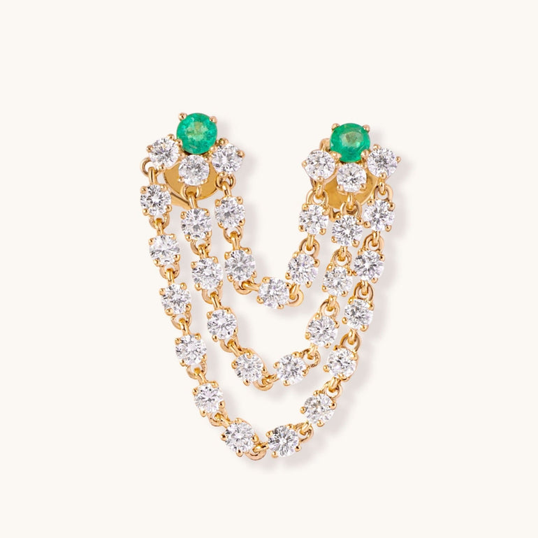 Emerald Triple Diamond Chain Drop Earrings - Sparkle Society