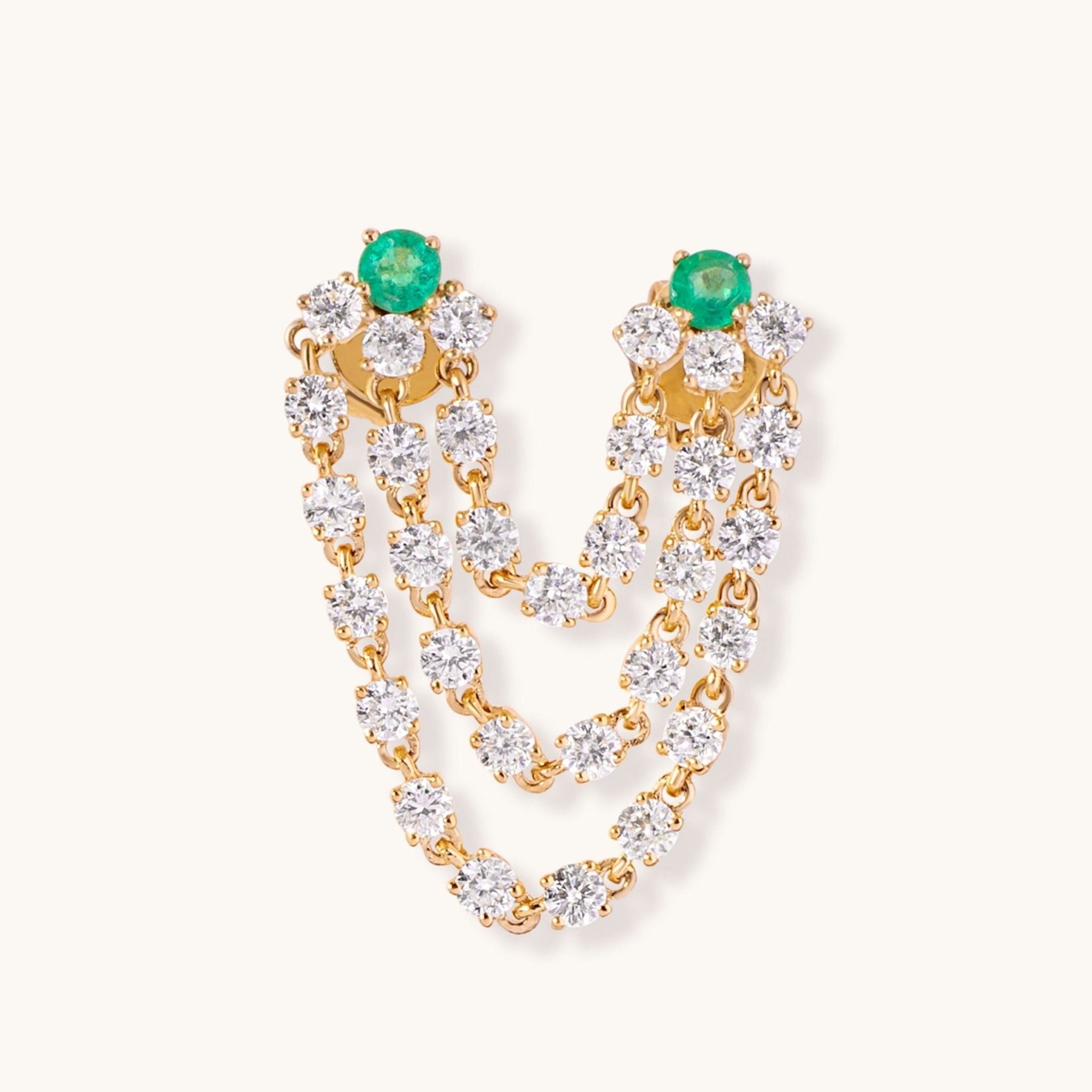 Emerald Triple Diamond Chain Drop Earrings - Sparkle Society