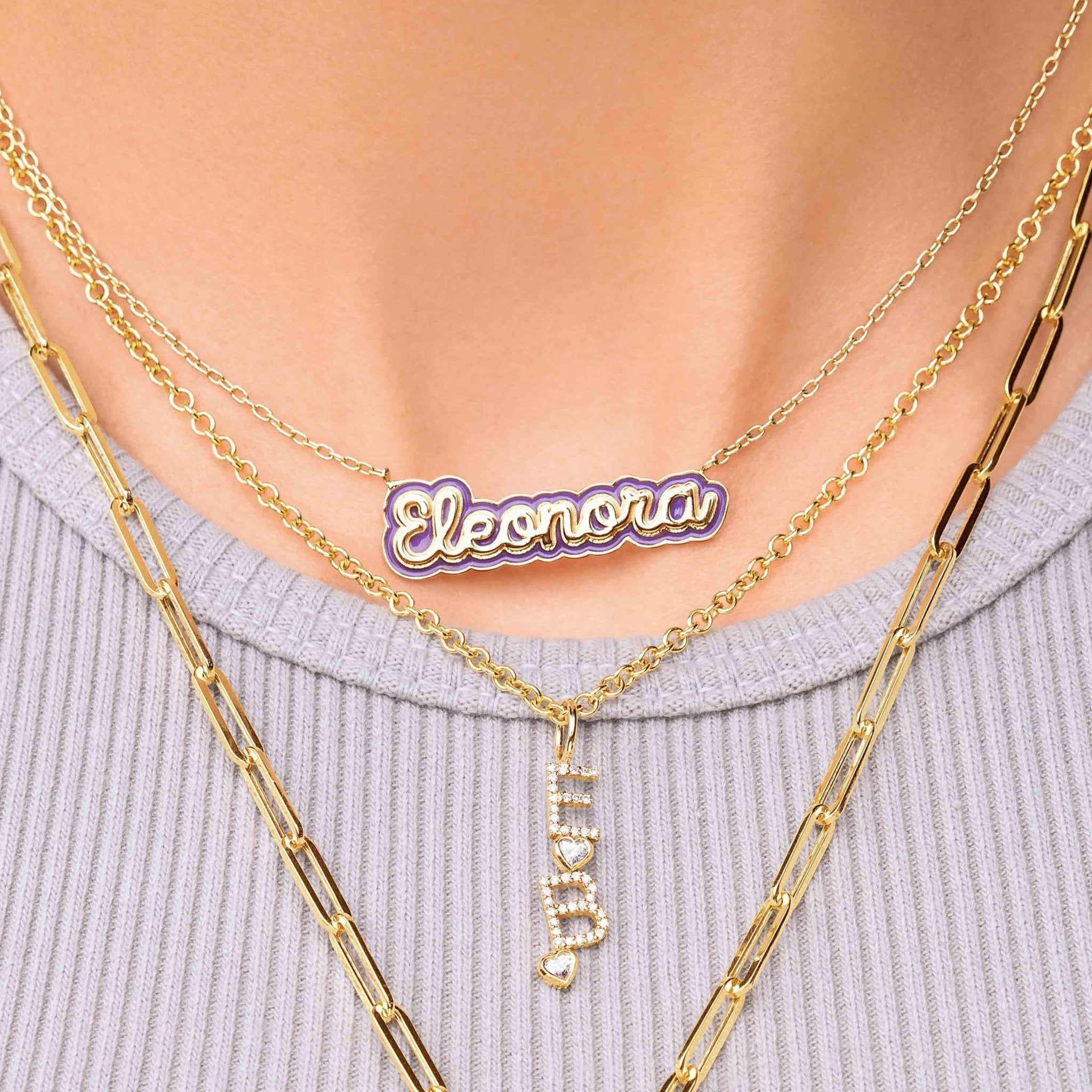 Enamel Gold Name Chain Necklace - Sparkle Society