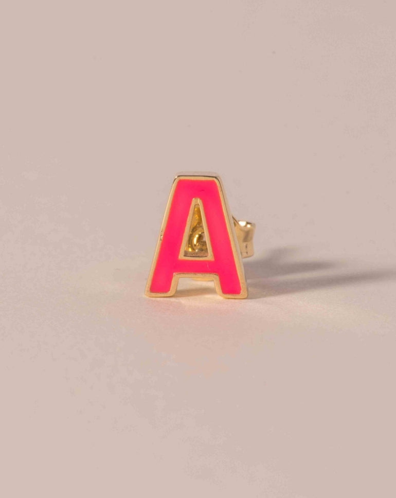 Solid Gold Enamel Initial Stud Earrings - Sparkle Society