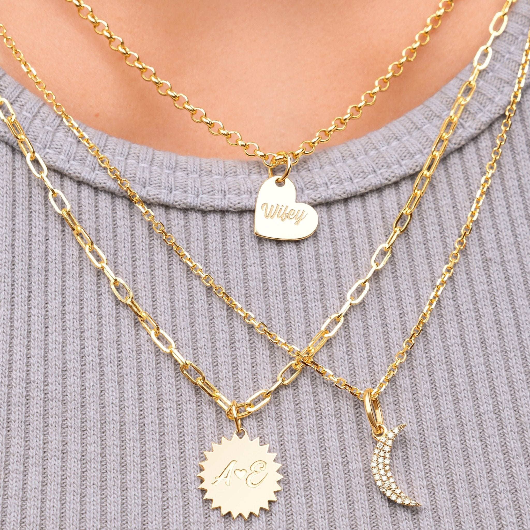 Engravable Solid Gold Heart Necklace Charm - Sparkle Society