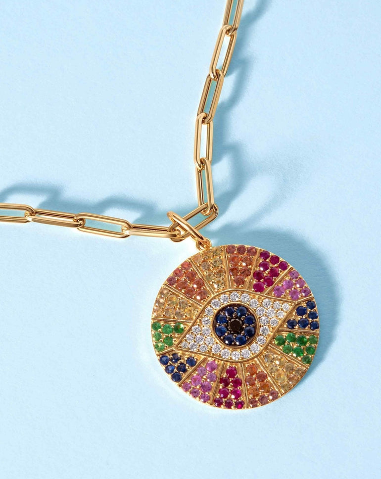 Jumbo Gemstone Evil Eye Necklace Charm - Sparkle Society