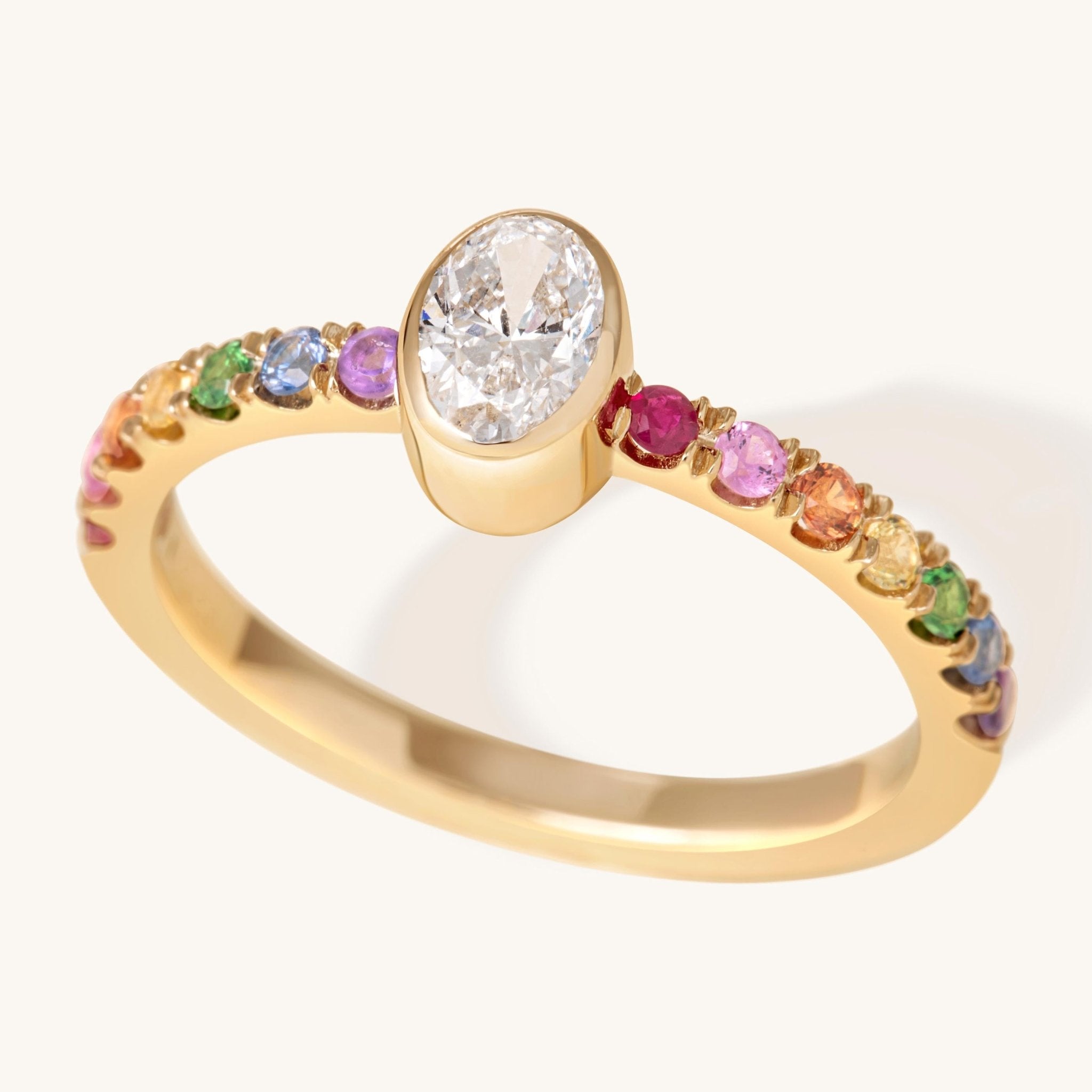 Fancy Diamond Bezel Rainbow Band Ring - Sparkle Society