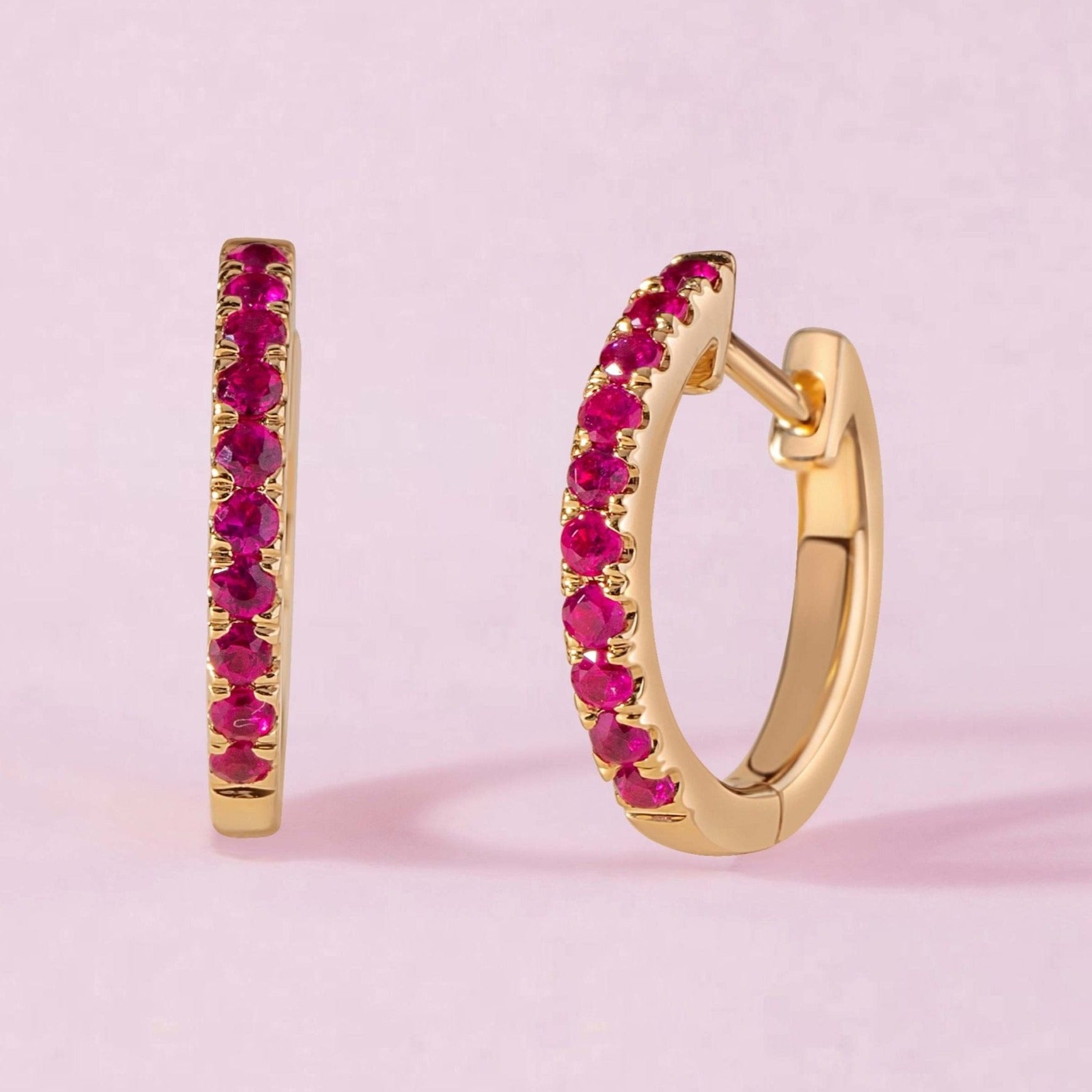Medium Single Row Gemstone Huggie Earrings - Sparkle Society