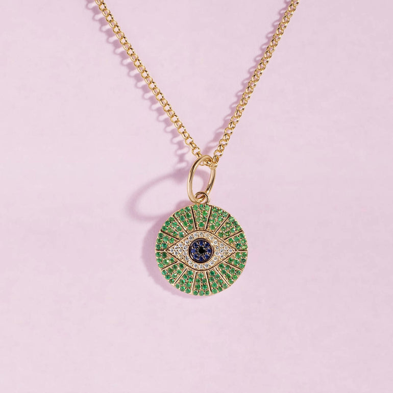 Small Gemstone Evil Eye Necklace Charm - Sparkle Society