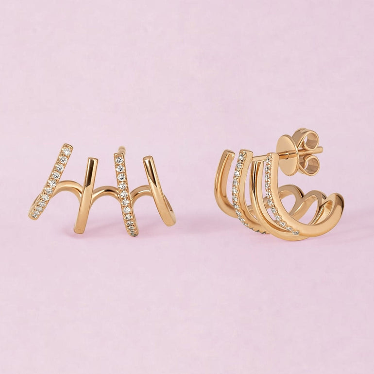 Gold And Diamond Caged Studs - Sparkle Society