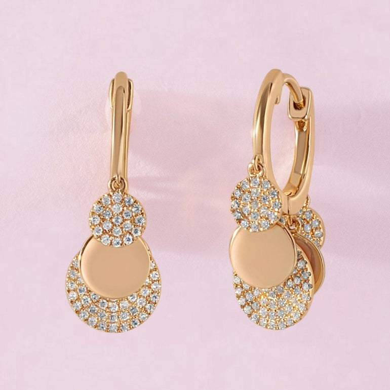 Gold And Diamond Dangling Disc Huggie Earrings - Sparkle Society