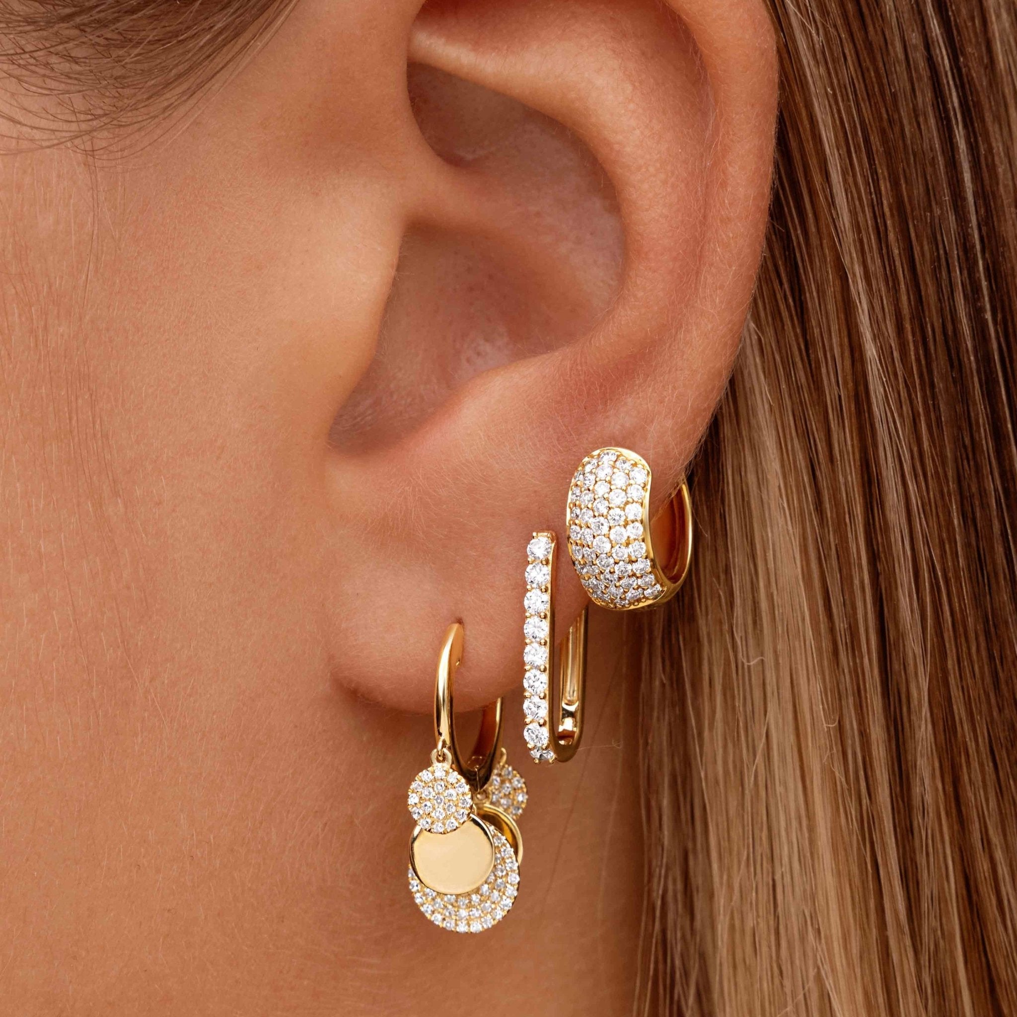 Gold And Diamond Dangling Disc Huggie Earrings - Sparkle Society