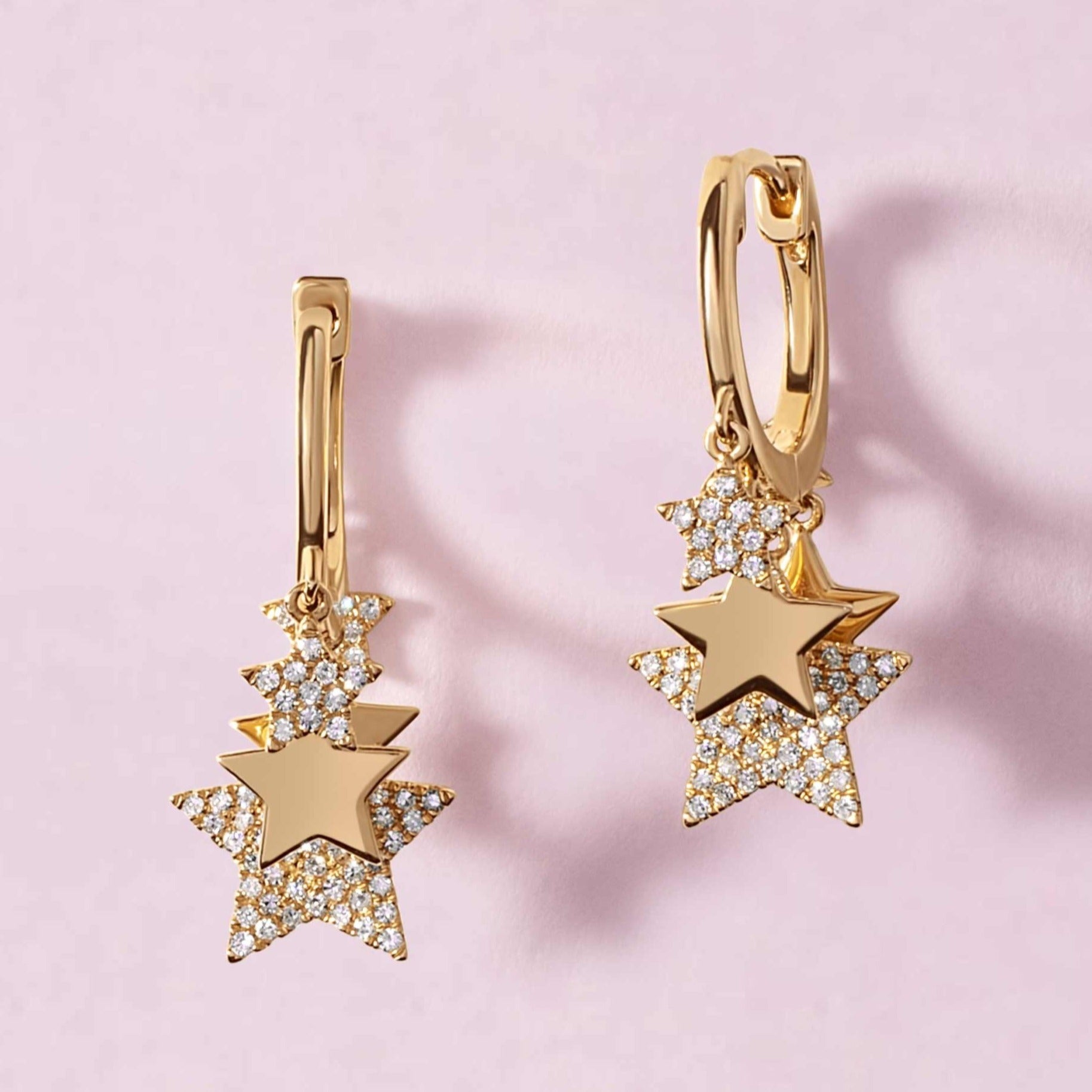 Gold And Diamond Star Charm Huggie Earrings - Sparkle Society
