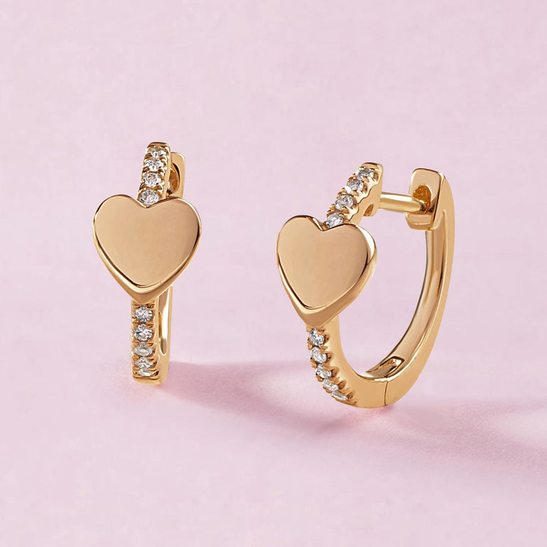 Gold Heart Pave Huggie Earrings - Sparkle Society