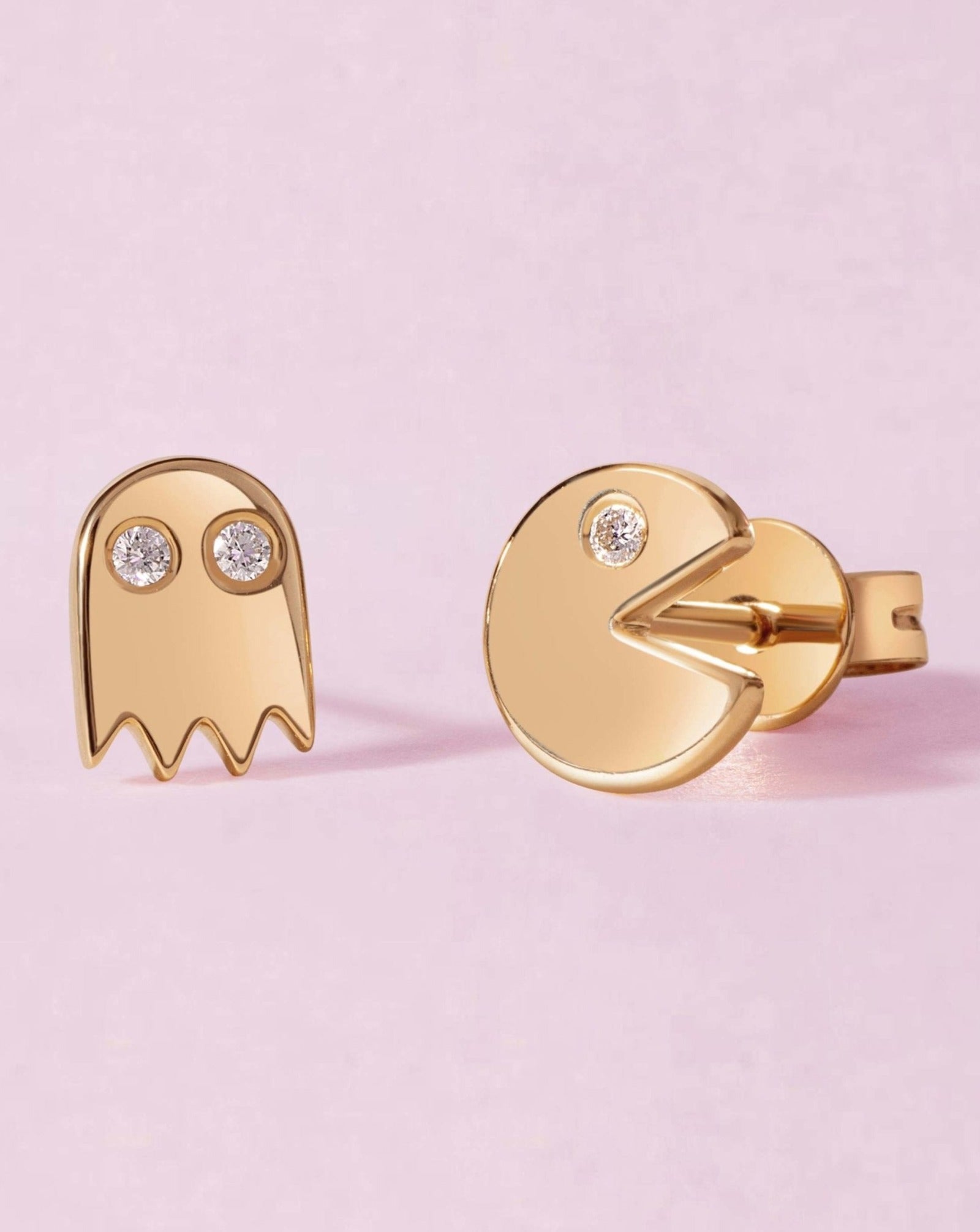 Solid Gold Pac Man Stud Earrings - Sparkle Society