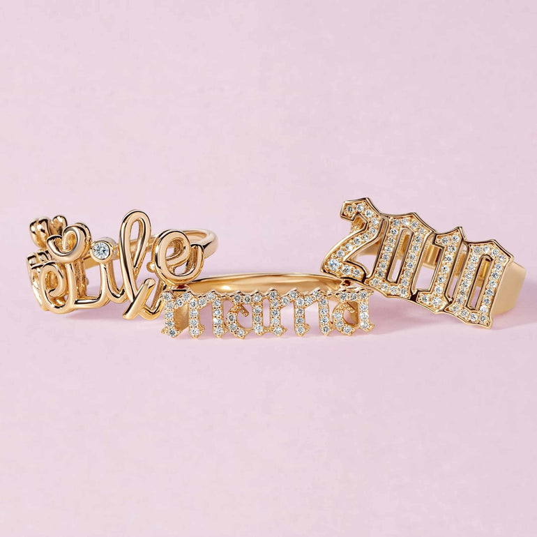 Gold Wire Script Name with Diamond Accent Ring - Sparkle Society