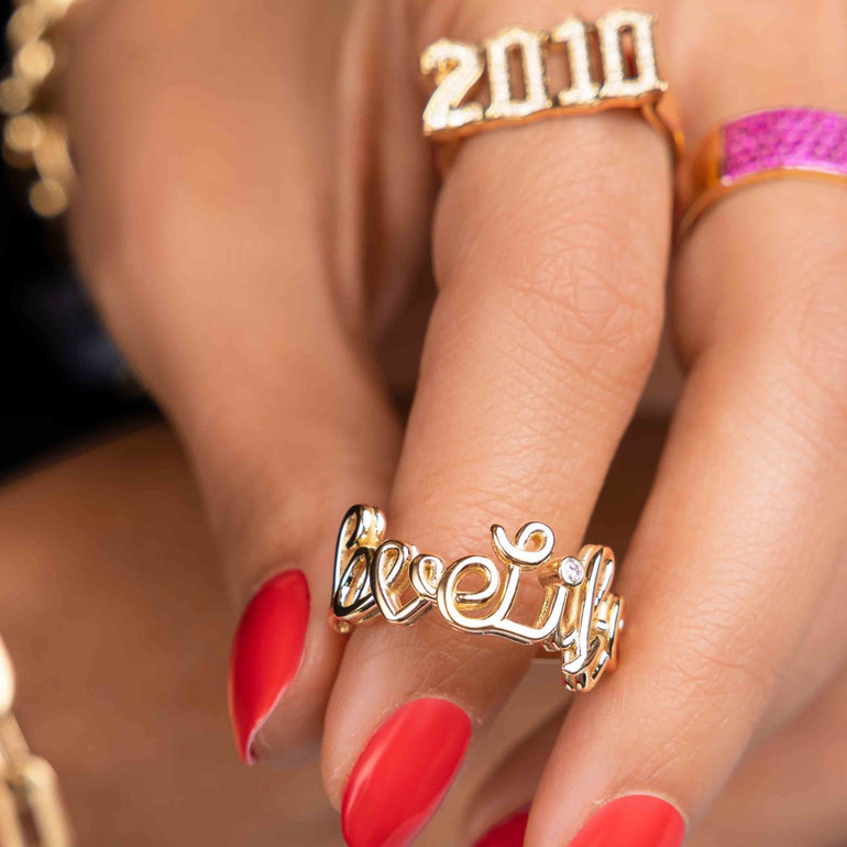 Gold Wire Script Name with Diamond Accent Ring - Sparkle Society