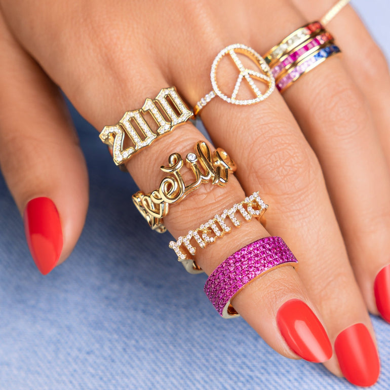Gold Wire Script Name with Diamond Accent Ring - Sparkle Society