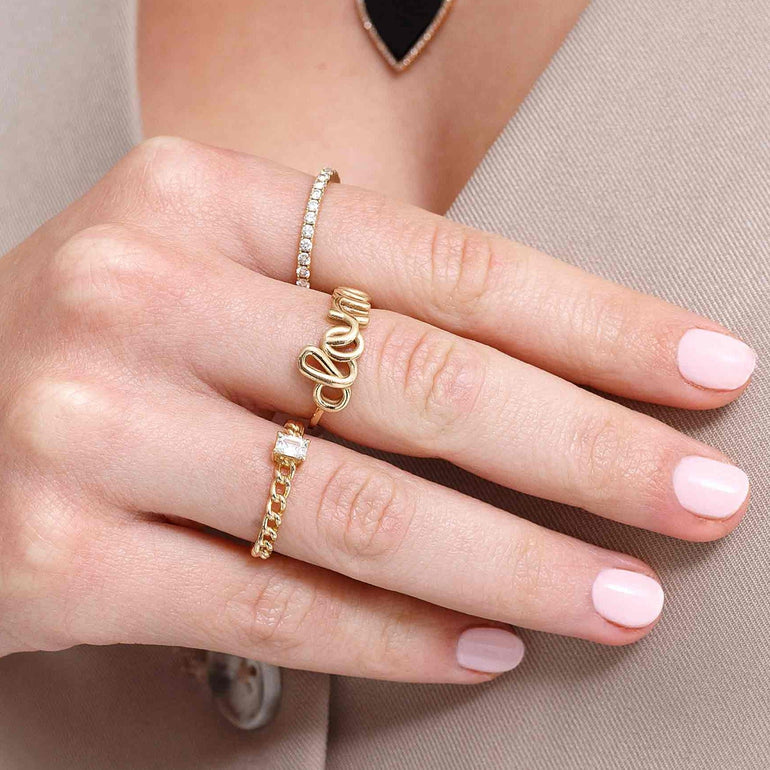 Gold Wire Script Name with Diamond Accent Ring - Sparkle Society