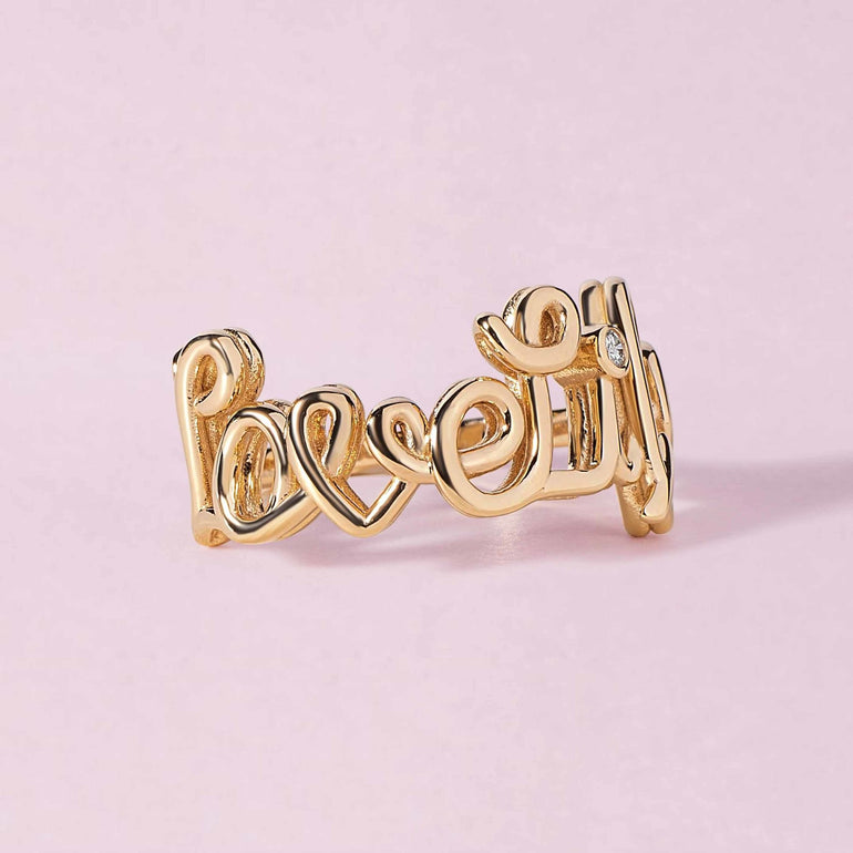 Gold Wire Script Name with Diamond Accent Ring - Sparkle Society