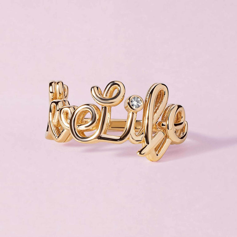 Gold Wire Script Name with Diamond Accent Ring - Sparkle Society