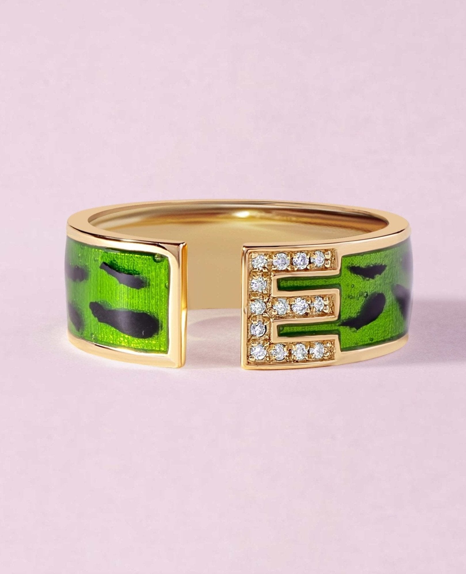 Green Band Diamond Initial Ring - Sparkle Society
