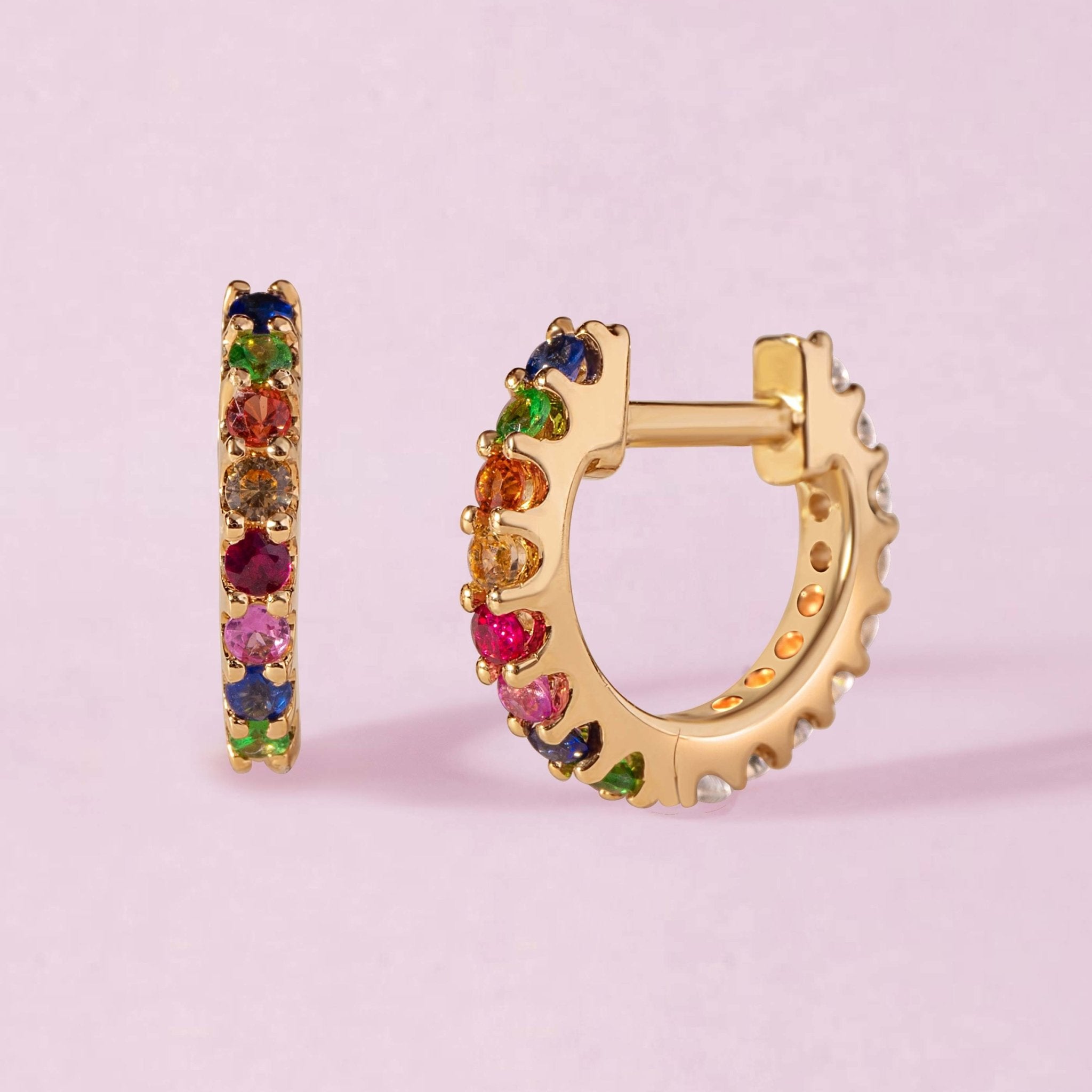 Perfect Half Gemstone Half Diamond Huggie Earrings - Sparkle Society