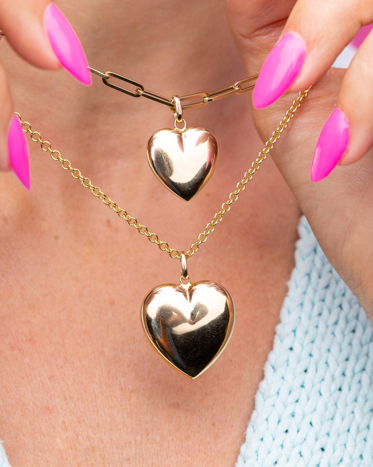 Hollow Gold Puffed Heart Necklace Charm - Sparkle Society
