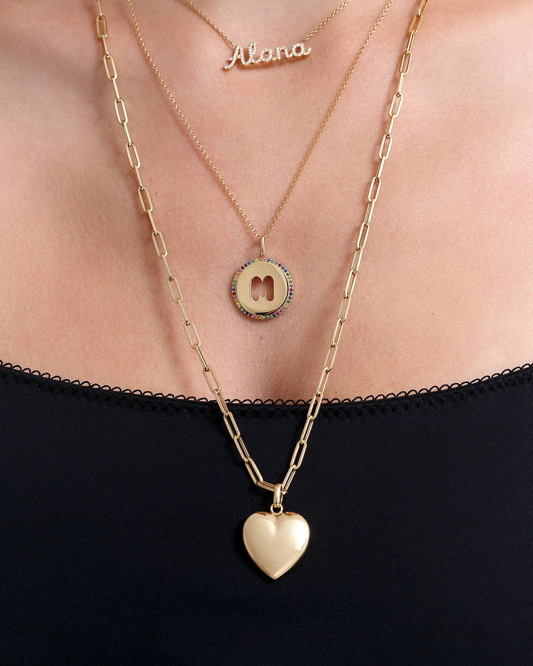 Hollow Gold Puffed Heart Necklace Charm - Sparkle Society