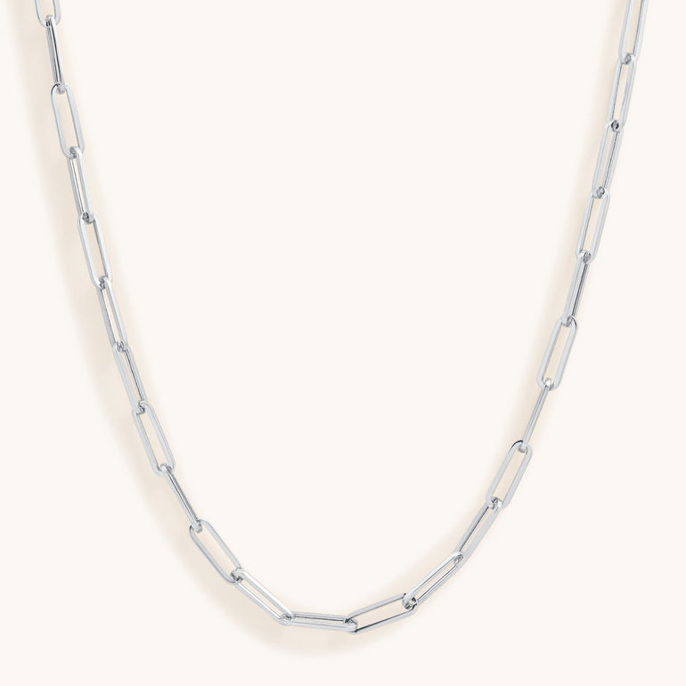 Hollow White Gold Paper Clip Necklace - Sparkle Society