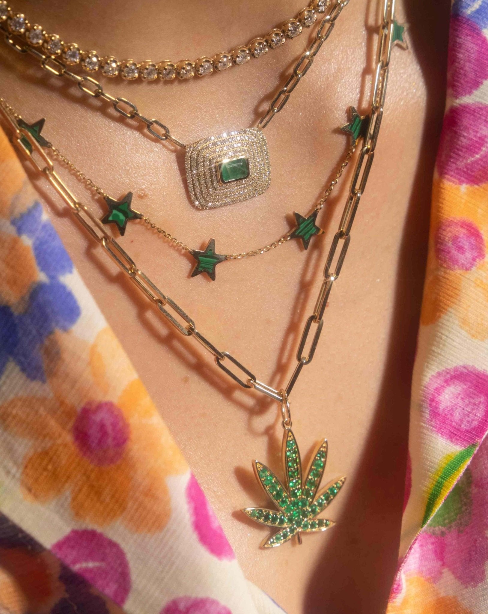 Jumbo Emerald Joy Leaf Necklace Charm - Sparkle Society