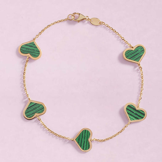 Heart or Clover Bracelet Malachite Green Clover