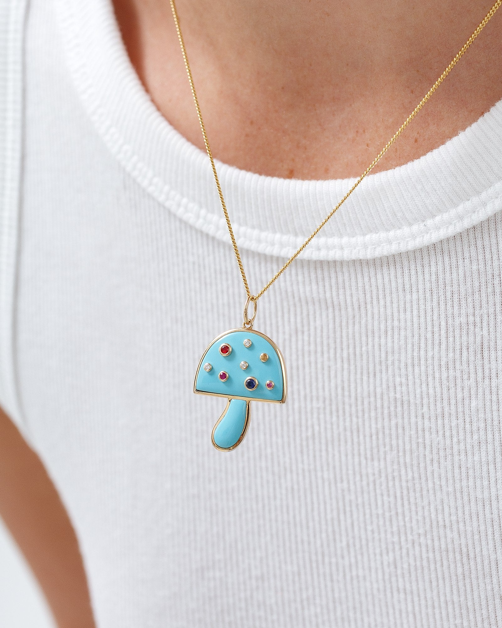 Jumbo Multi Gemstone Mushroom Necklace Charm - Sparkle Society
