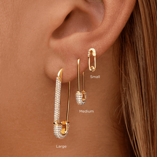 Jumbo 14K Gold and Diamond Safety Pin Earring White Gold